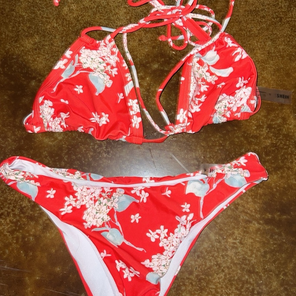 SHEIN Vibrant Red Floral Bikini
